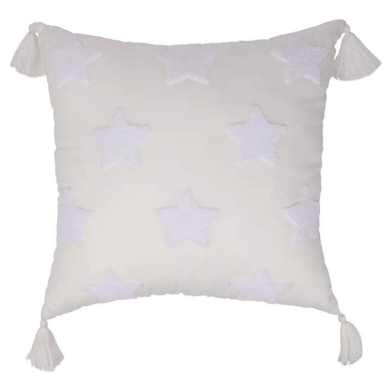 Way To Celebrate White Star Decorative Pillow With Tassels, 18" x 18" | Walmart (US)