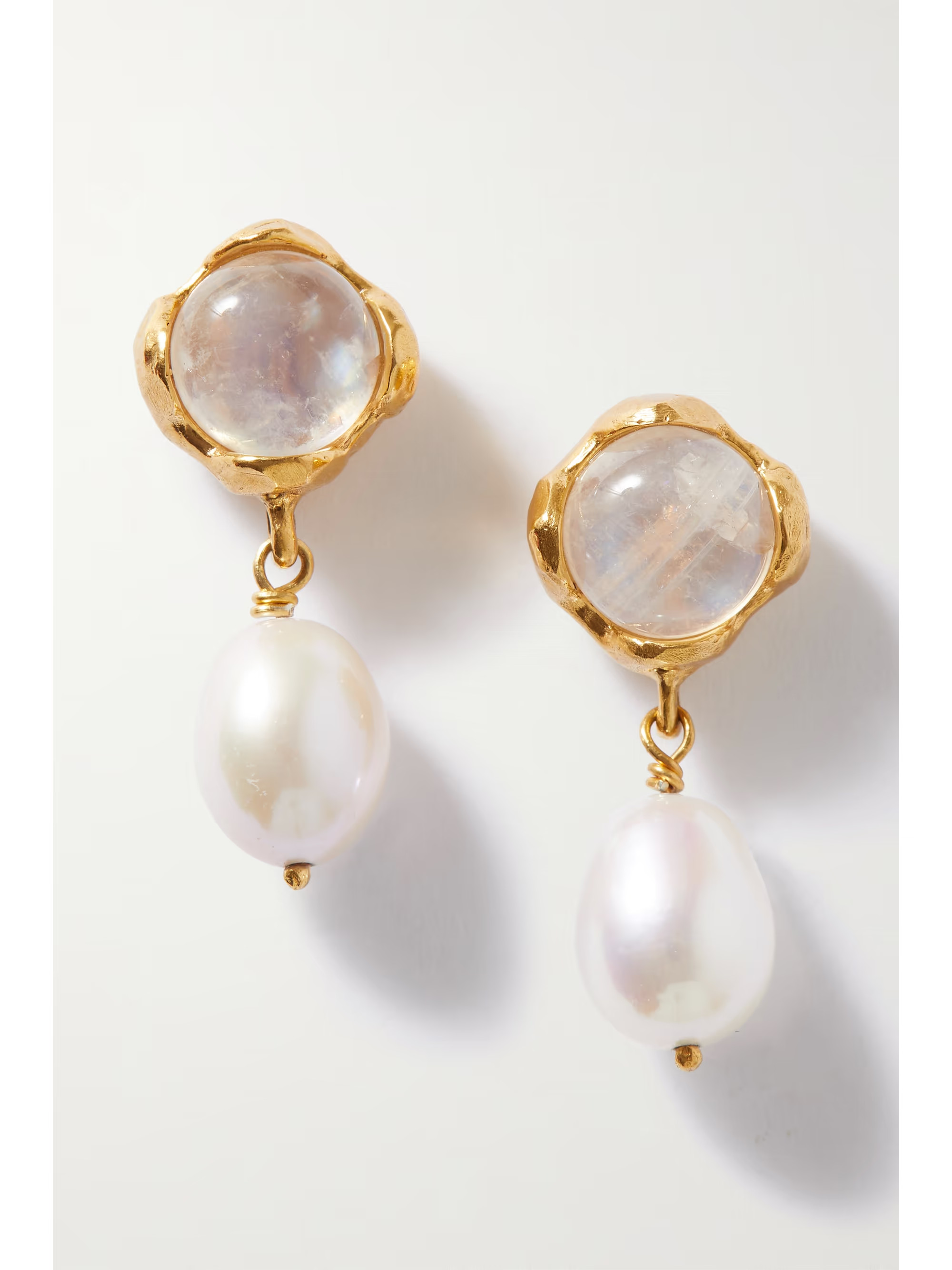 + NET SUSTAIN The Moonlight Capture gold-plated, pearl and moonstone earrings | NET-A-PORTER (US)