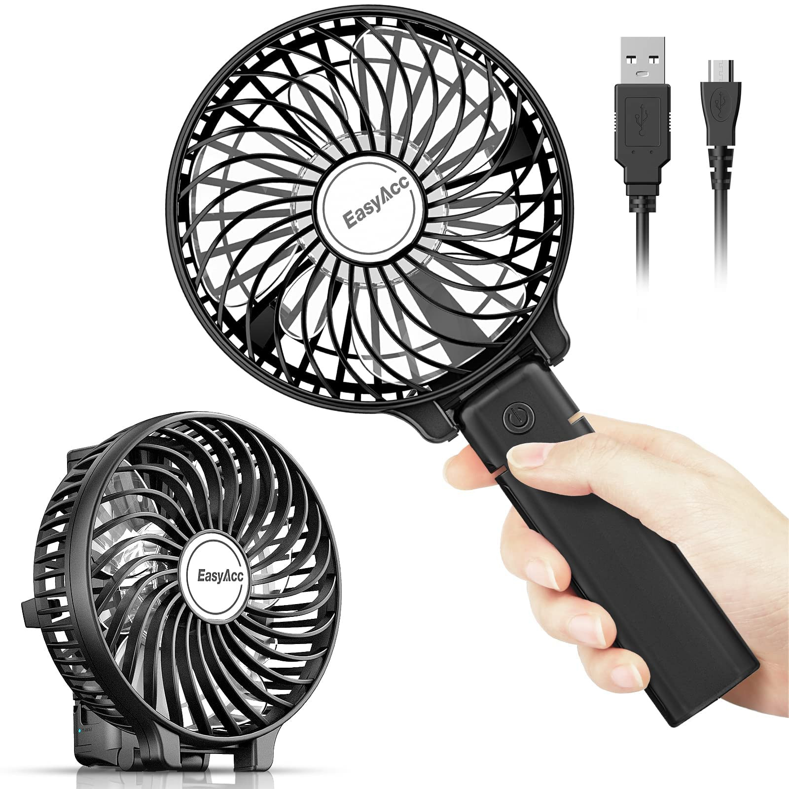 EasyAcc Handheld Fan Portable USB Fan180° Foldable Up 10 Hours 3 Speeds Powered Personal Mini El... | Amazon (UK)