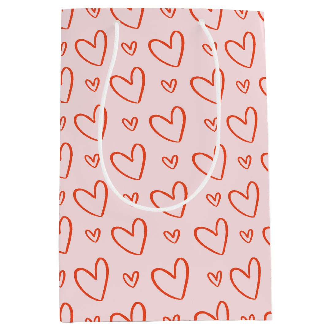 Preppy pink & red heart doodles - Love Valentines Medium Gift Bag | Zazzle | Zazzle