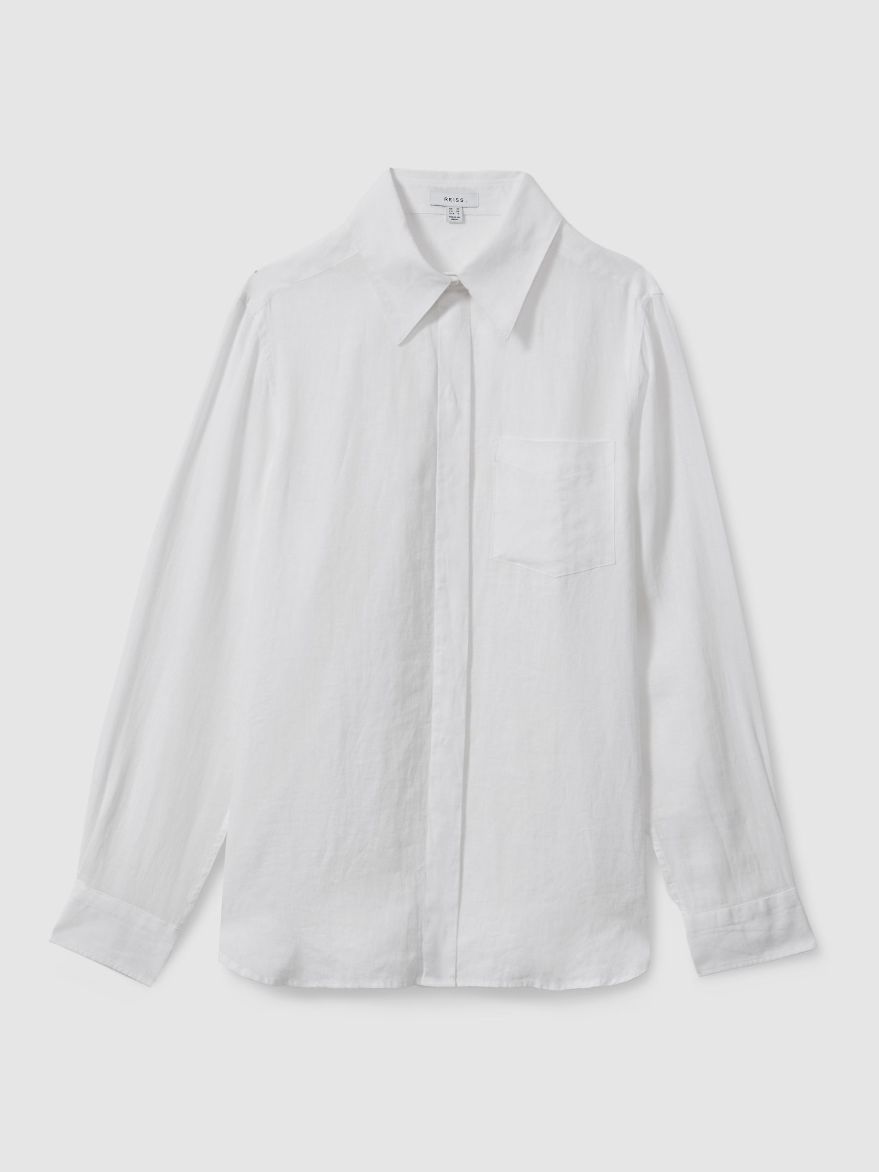 Linen Long Sleeve Shirt in White | Reiss UK