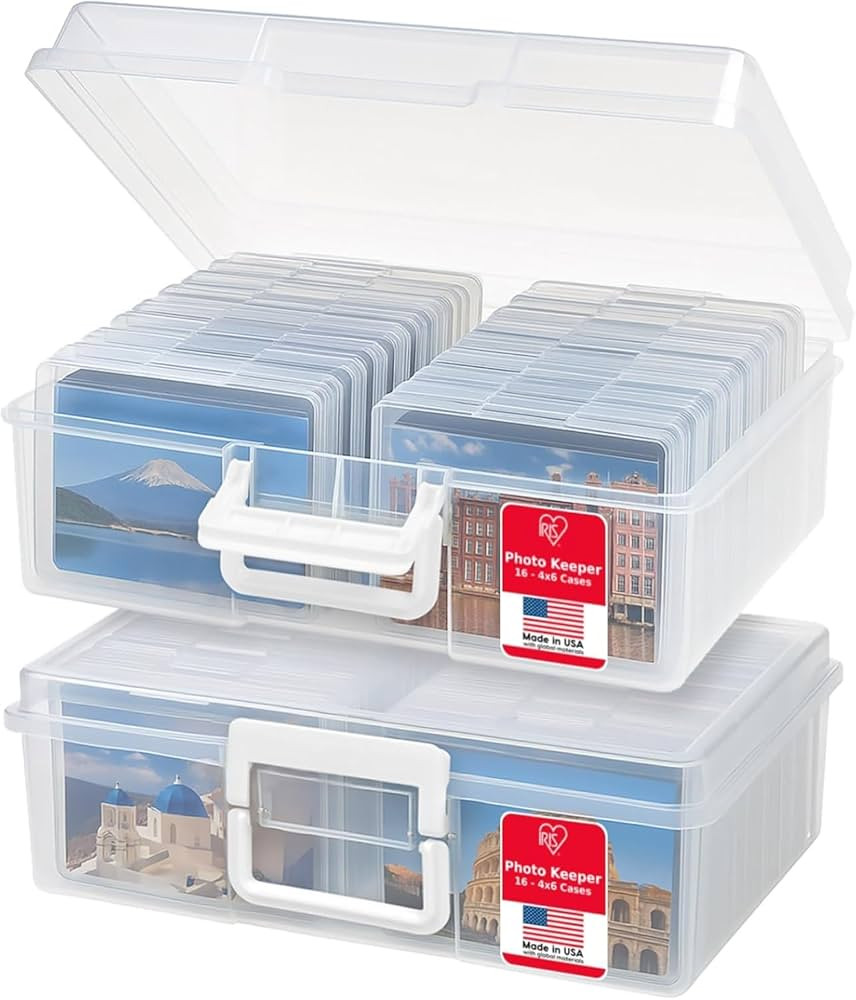IRIS USA 4" x 6" Photo Storage Box Craft Keeper, 2-Pack, Transparent Handle Container with 16 Org... | Amazon (US)