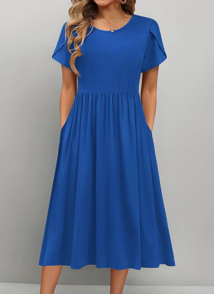 Hotouch Sommerkleid Damen Kleider Kurzarm Kleid Rundhals Freizeit Kleid Einfarbig Strandkleid A-L... | Amazon (DE)