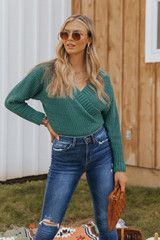 Pippa Hunter Green Long Sleeve Wrap Sweater | Magnolia Boutique