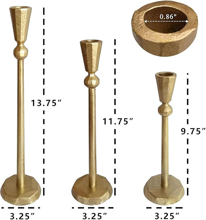 Candle Holders, Gold Iron Taper Candlestick Holder, Set of 3 Decorative Metal Candle Stand for We... | Amazon (US)