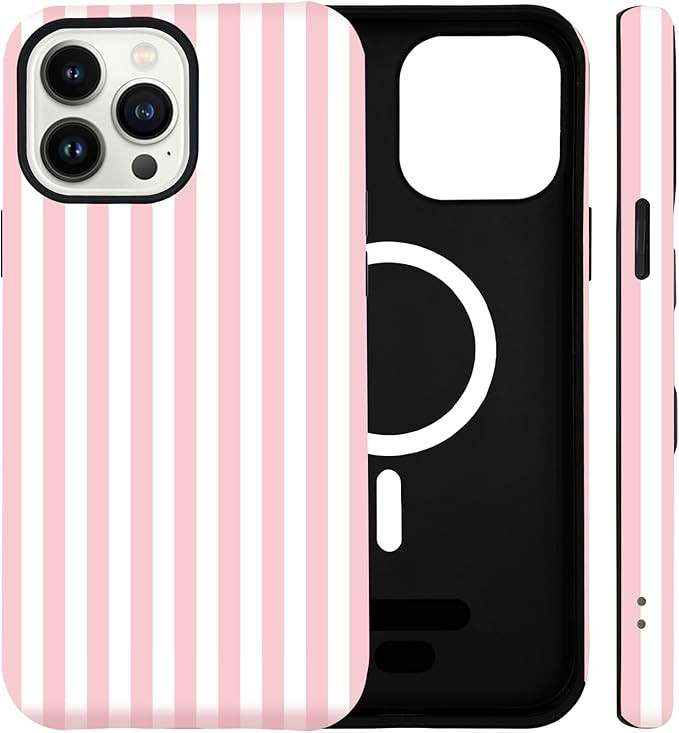 for iPhone 15 Case Cute Striped Phone Case Compatible with MagSafe, Dual-Layer Shock Protection(H... | Amazon (US)