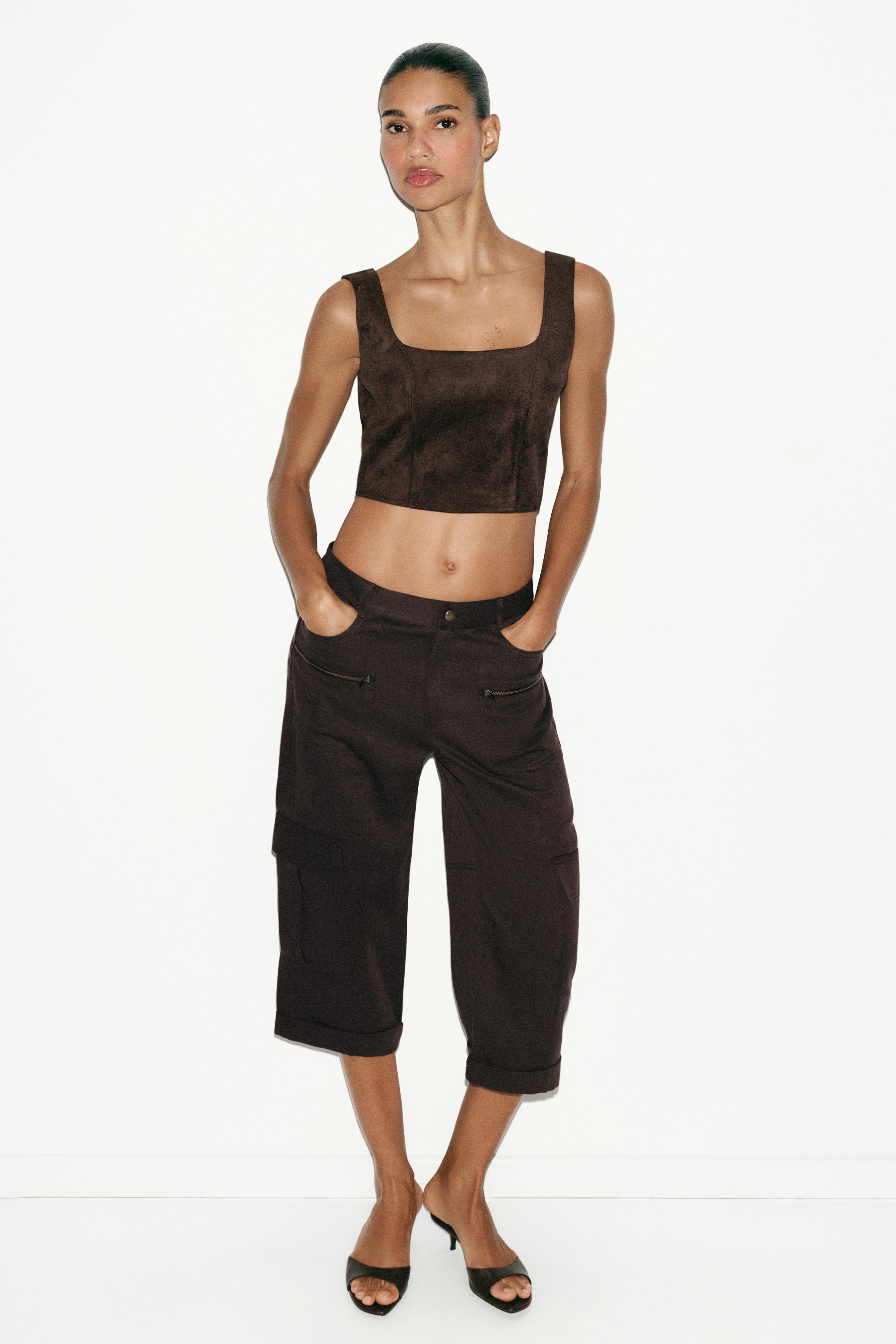 ZW COLLECTION 100% LEATHER CROP TOP | Zara UK