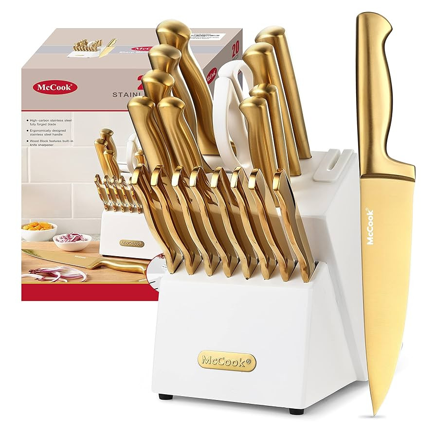 McCook® Kitchen Knife Sets, Golden Titanium Stainless Steel Knives Block Set with Built-in Sharp... | Amazon (US)
