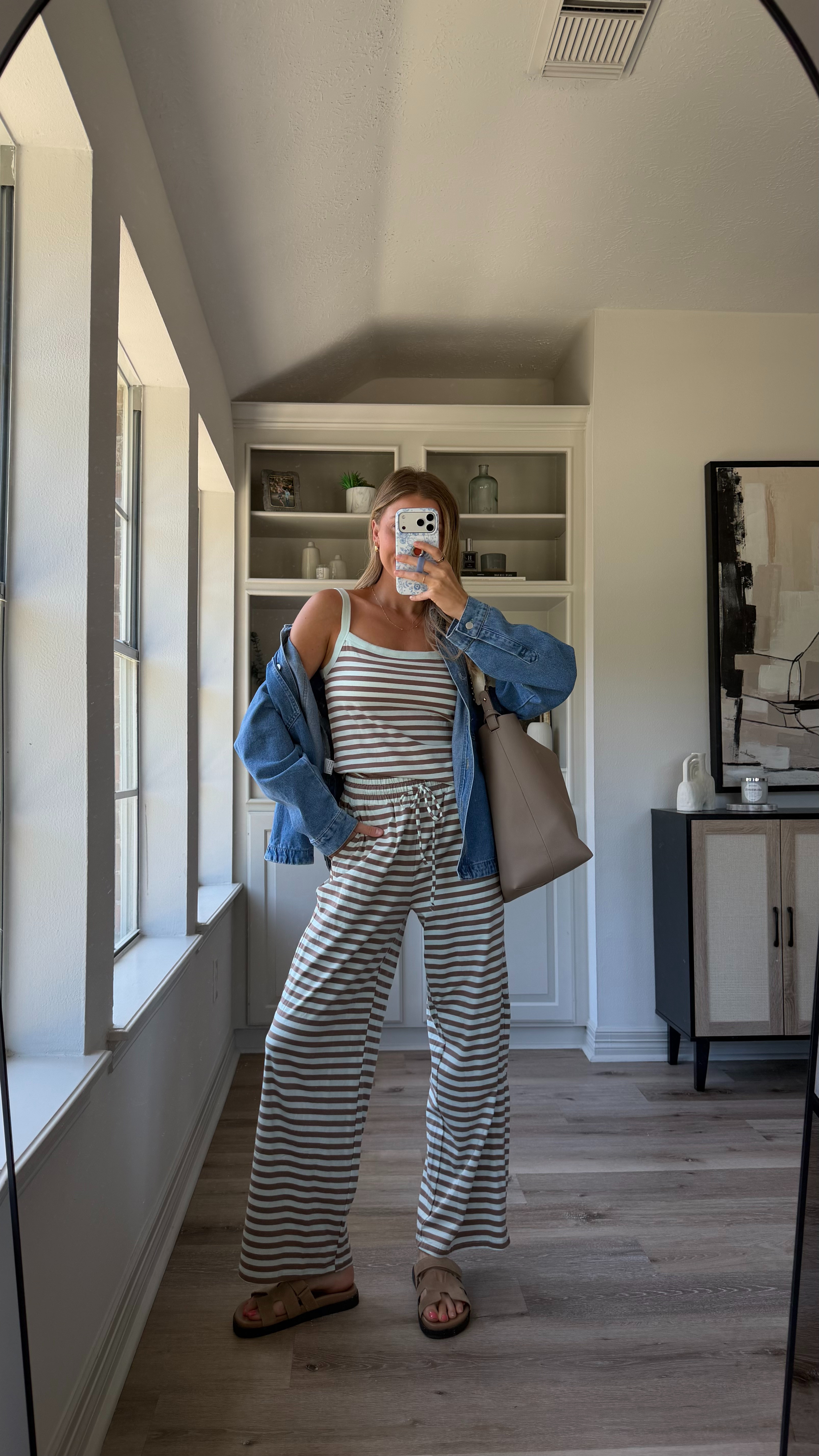 Cute, comfy striped set for summer / early fall! Size small in set, medium denim shirt 

 #LTKootd #LTKmomlife