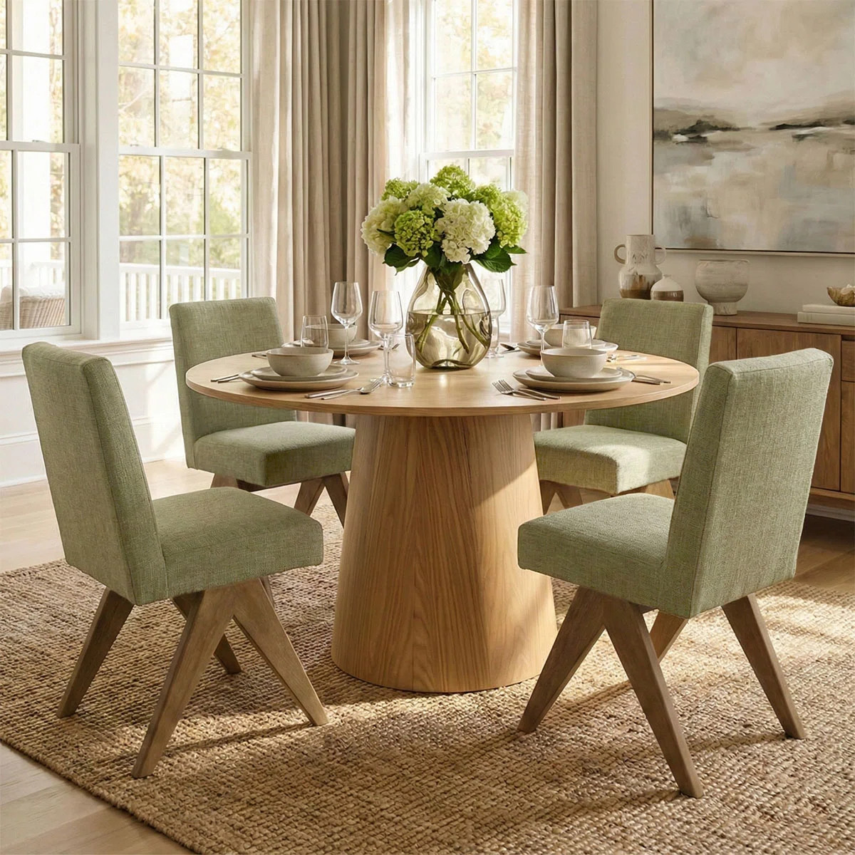 Gregg 4 - Person Dining Table Sets With 52'' Round Table & 4 Upholstered Solid Wood Chairs | Wayfair North America