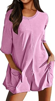 Womens Athletic Oversized Tee Romper Casual Short Sleeve Onesie Reversible Hot Shot Tee Romper With Pockets | Amazon (US)