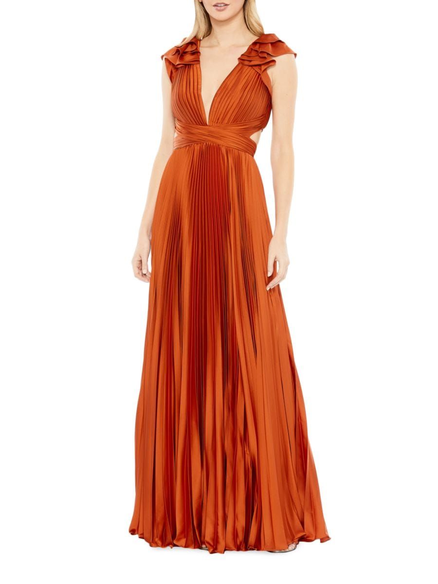 Mac Duggal Ieena Pleated Lace-Up Satin Gown | Saks Fifth Avenue