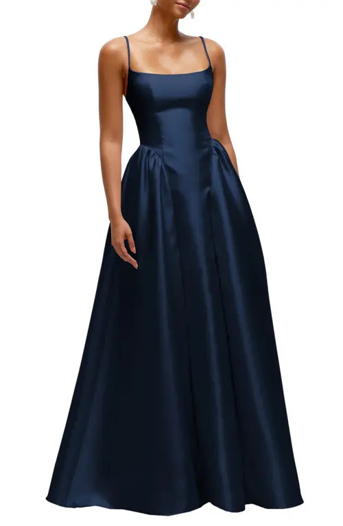Dessy Collection Sleeveless Satin Gown in Midnight at Nordstrom, Size 0 | Nordstrom
