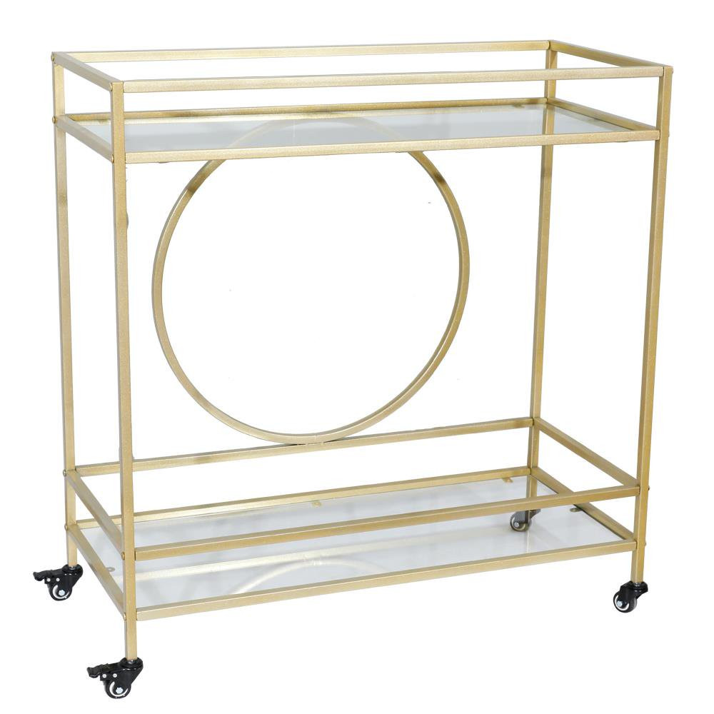 UBesGoo Bar Wine Tea Serving Cart with Wine Rack and 2 Glass Shelves,Gold | Walmart (US)