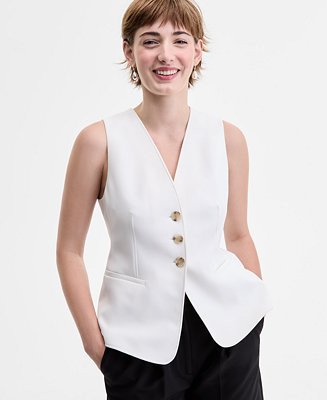Women's Button-Front Belted-Back Vest | Macy's