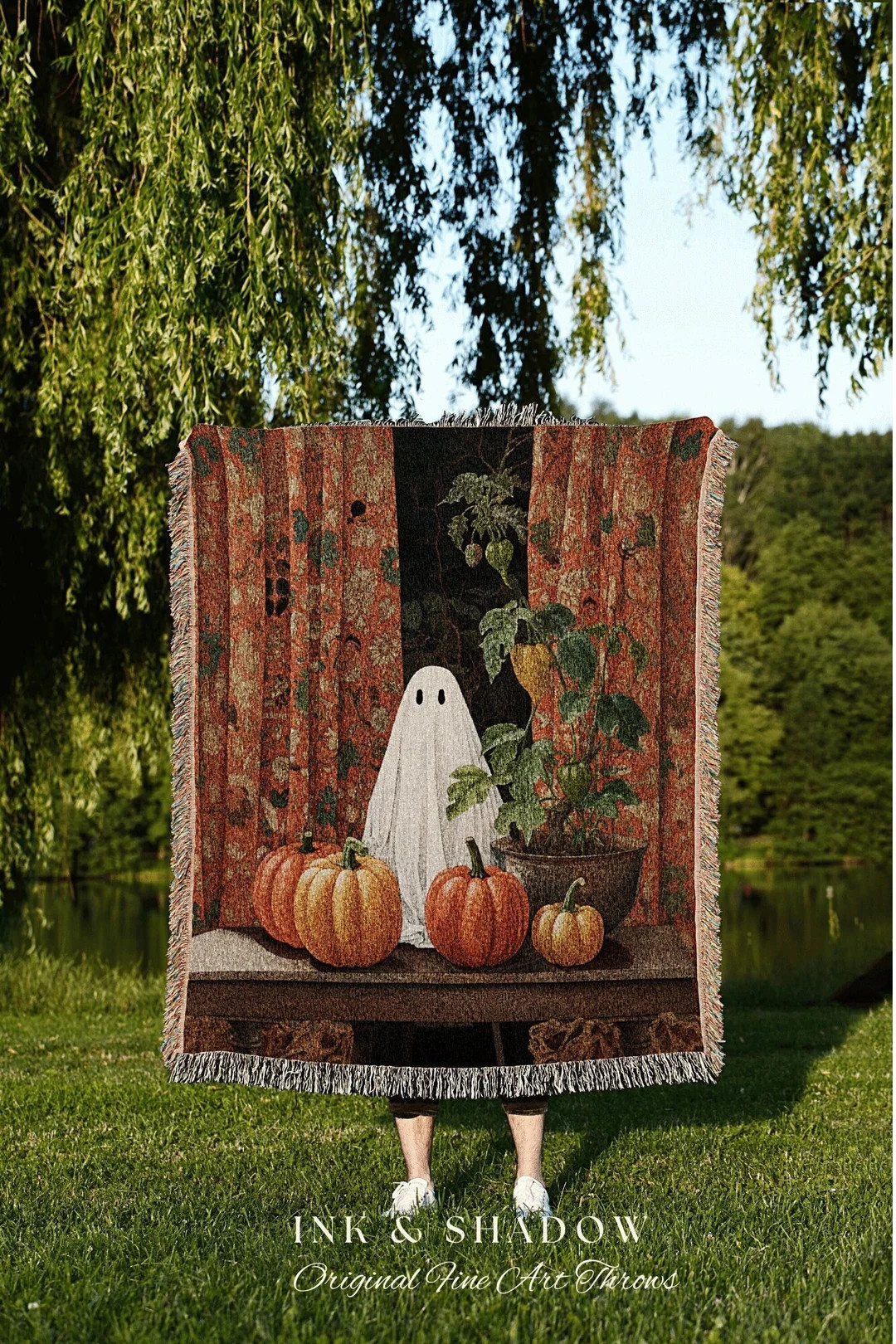 Retro Ghost Tapestry Blanket Ghost Spooky Tapestry | Halloween Vintage Ghost Art Woven Tapestry H... | Etsy (US)