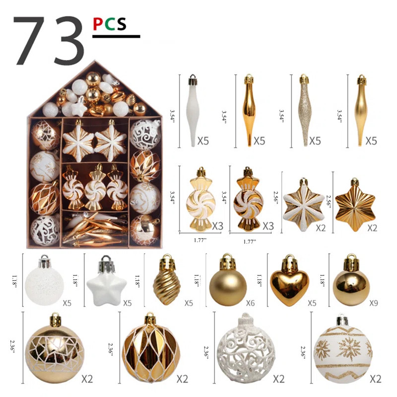 73 Piece Assorted Shatterproof Ball Ornaments Set | Wayfair North America