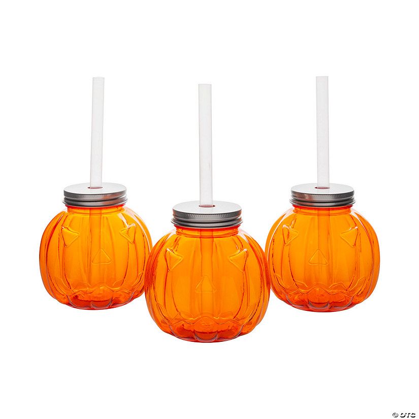 Jack-O’-Lantern-Shaped Reusable BPA-Free Plastic Cups with Lids & Straws - 12 Ct. | Oriental Trading Company