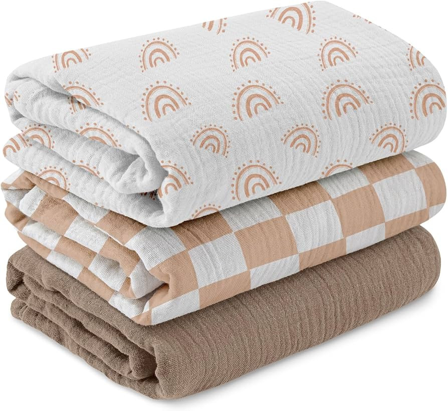 Muslin Swaddle Blankets for Newborn, 3 Pack Breathable Soft Receiving Blanket, Large 38 x 40 inch... | Amazon (US)