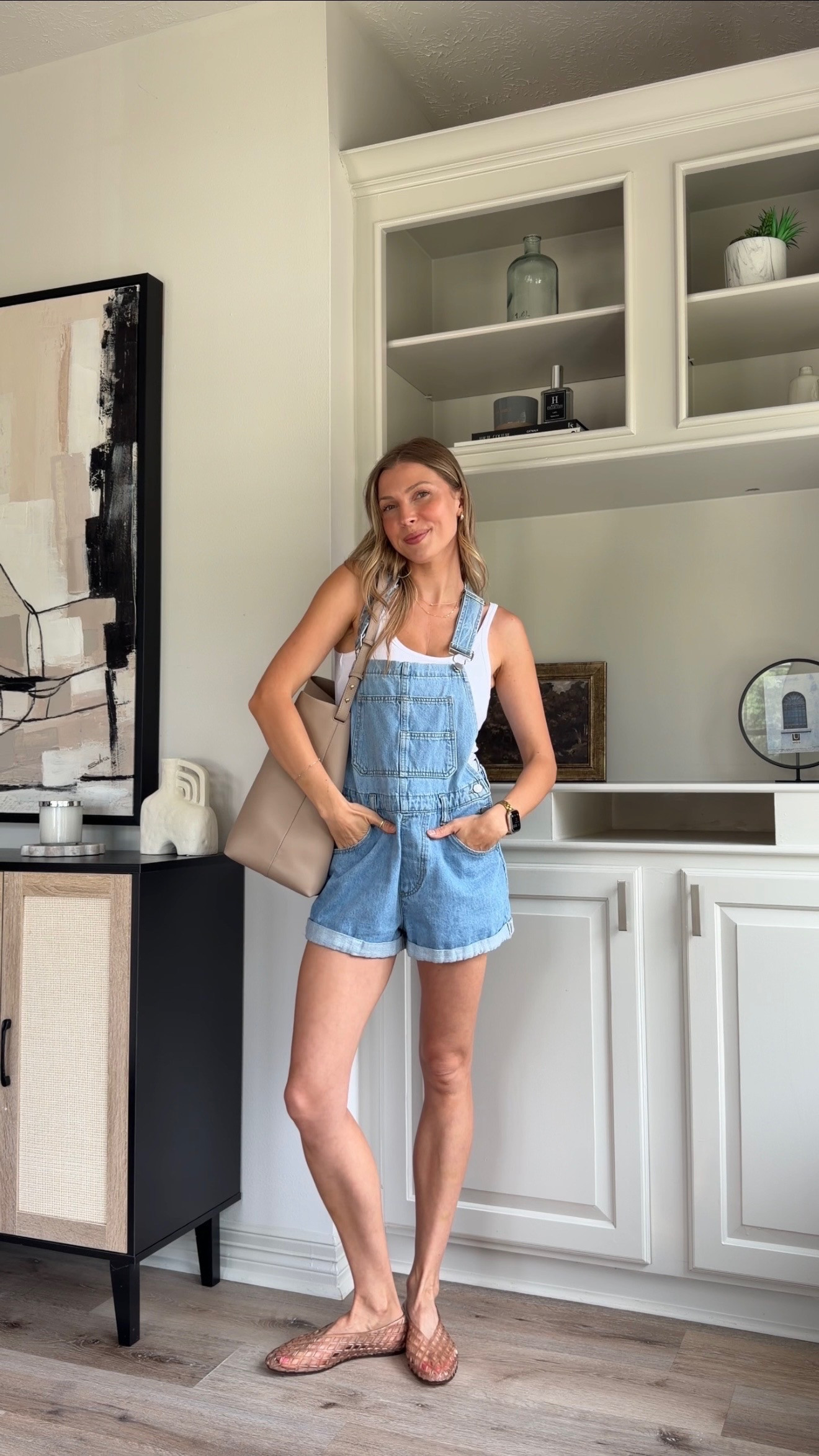 Cute, casual mom outfit with this bra tank! Wearing S in tank, M overalls 

 #LTKootd #LTKmomlife