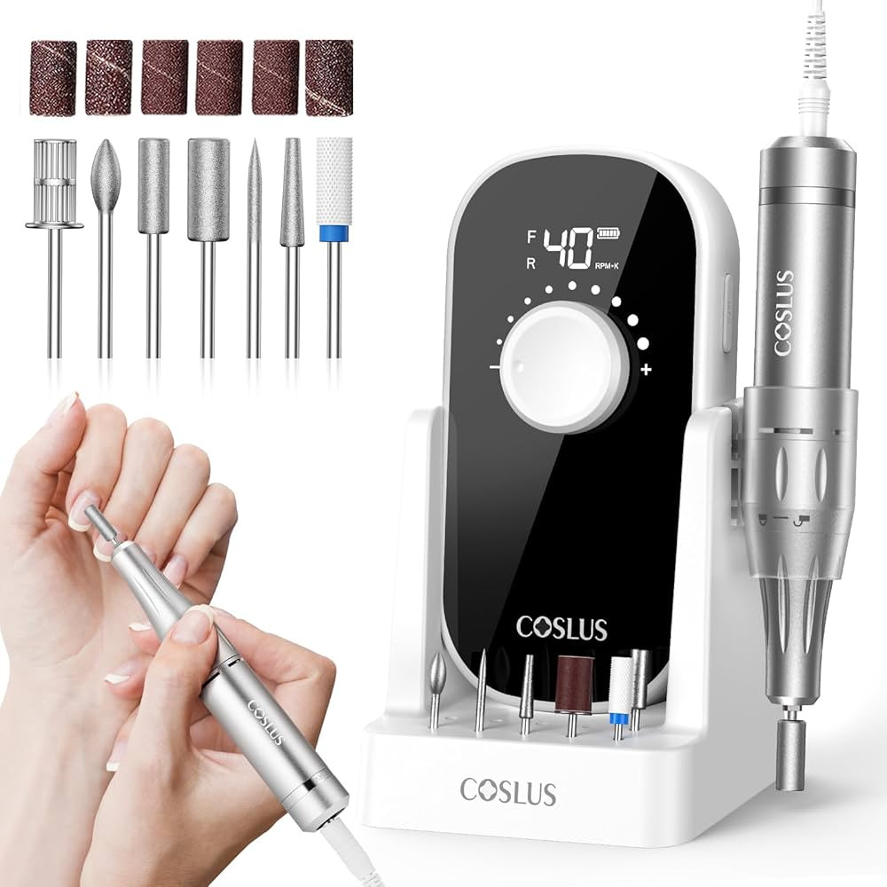 COSLUS Professional Rechargeable Electric Nail Drill 40000 RPM, Portable Nail File with Storage S... | Amazon (US)