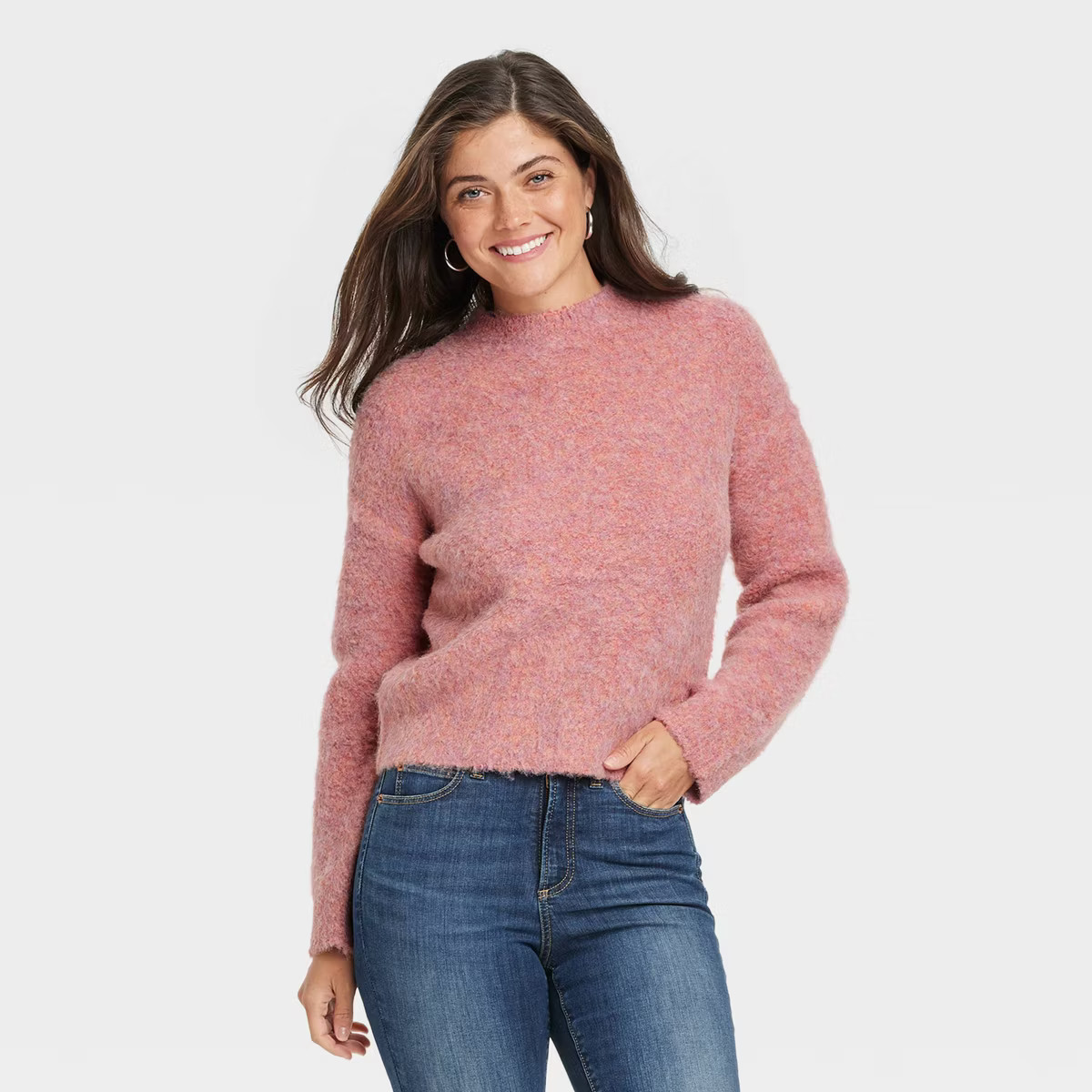 Women's Boucle Crewneck Pullover Sweater - Universal Thread™ Pink S | Target