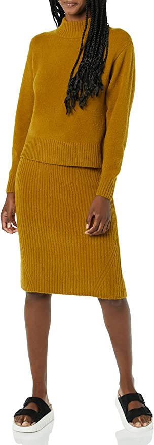 Daily Ritual Women's Cozy Boucle Cropped Crewneck Sweater & Pencil Skirt Set | Amazon (US)