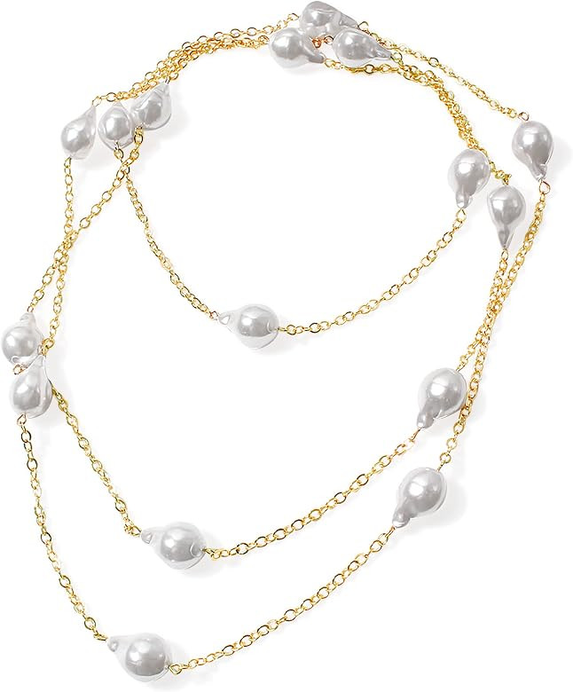 Pearl Pendant Necklaces for Women 18K Gold Plated Layered Pearl Chain Necklace | Amazon (US)