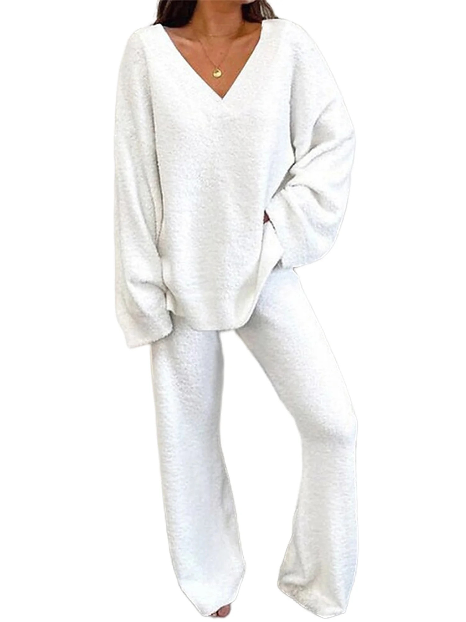 Sexy Dance Polar Fleece Sleepwear Set Long Sleeve Lounge Sets for Women Thick Wide Leg Pajamas Ho... | Walmart (US)