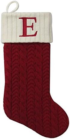 MFT St. Nicholas Square 21-inch Monogram Embroidered Initial Cable Knit Red Christmas Holiday Stocki | Amazon (US)