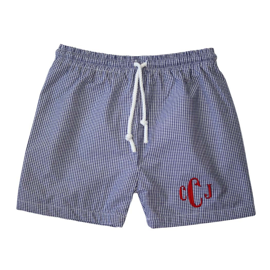 Charleston Navy Gingham Swim Trunks | The Bella Bean