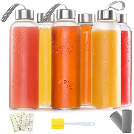 6 Pack 17oz Glass Water Bottles, Leak-Proof Drinking Bottles with Nylon Protective Sleeves,Waterp... | Amazon (CA)