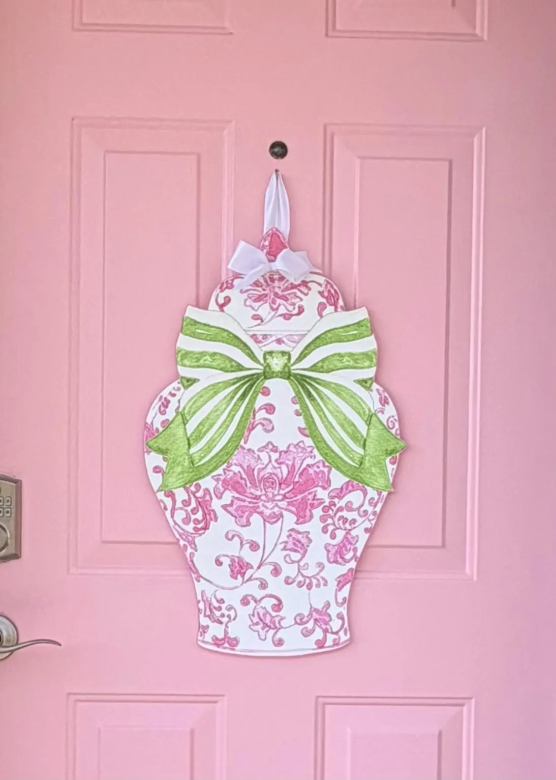 Door Hanger-Pink Chinoiserie vase- Door Decor-Monogrammed Door Hanger-Housewarming Gift | Etsy (Global)
