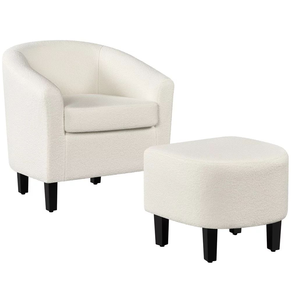 Easyfashion Barrel Accent Chair with Ottoman, Ivory Boucle Fabric | Walmart (US)