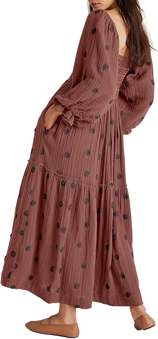 Shy Velvet Women's Fall Winter Dresses 2023 Maxi Dress Long Sleeve Square Neck Embroidered Maxi D... | Amazon (US)