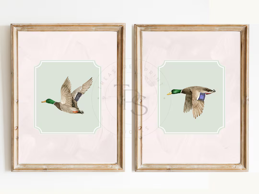 Mallard Duck Print Nursery Decor • Preppy Southern Nursery Art • Pink Green Hunting Printable... | Etsy (US)