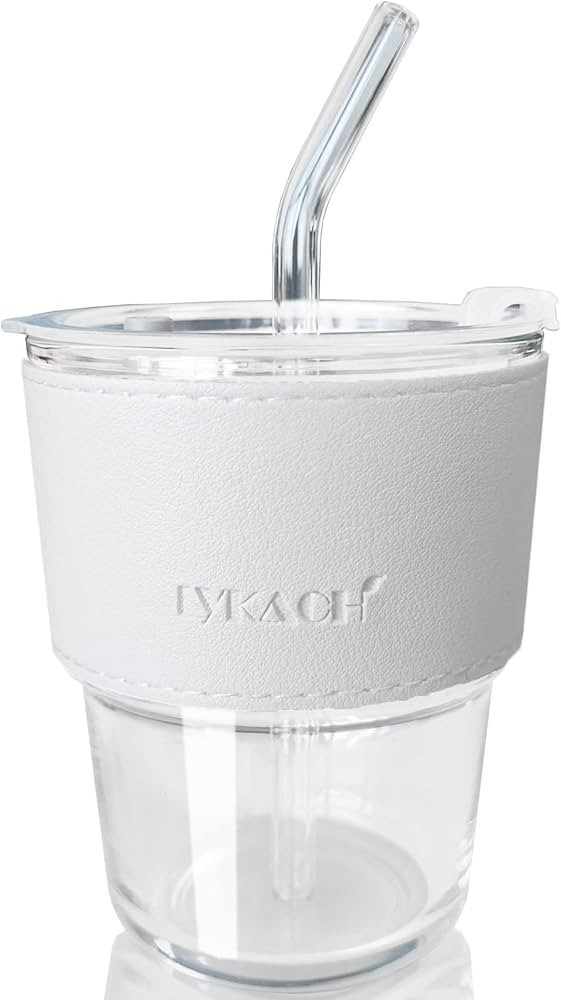 Xunsiga 14oz/400ml Glass Iced Coffee Cup for women, Glass Tumbler With Lid and Glass Straw Carry ... | Amazon (US)