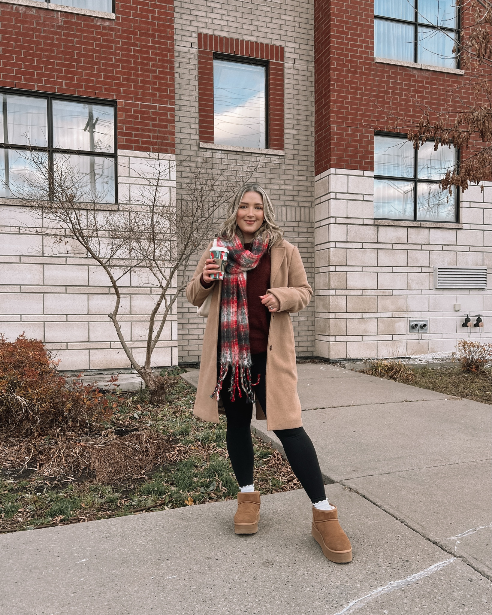 Midsize winter outfit with Christmas scarf! My camel dad coat is old from Abercrombie, but I linked similar from their current collection! Code AFKATHLEEN for extra 15% off! My basic aerie leggings are so comfy & 40% off! Wearing M. Linked similar burgundy sweaters. My Amazon Ugg lookalikes are 30% off and TTS (I’m usually a 9.5-10 and wear a 10)
Black Friday sales, comfy winter outfits, holiday outfits 


#LTKwinter #LTKsale #LTKstyletip