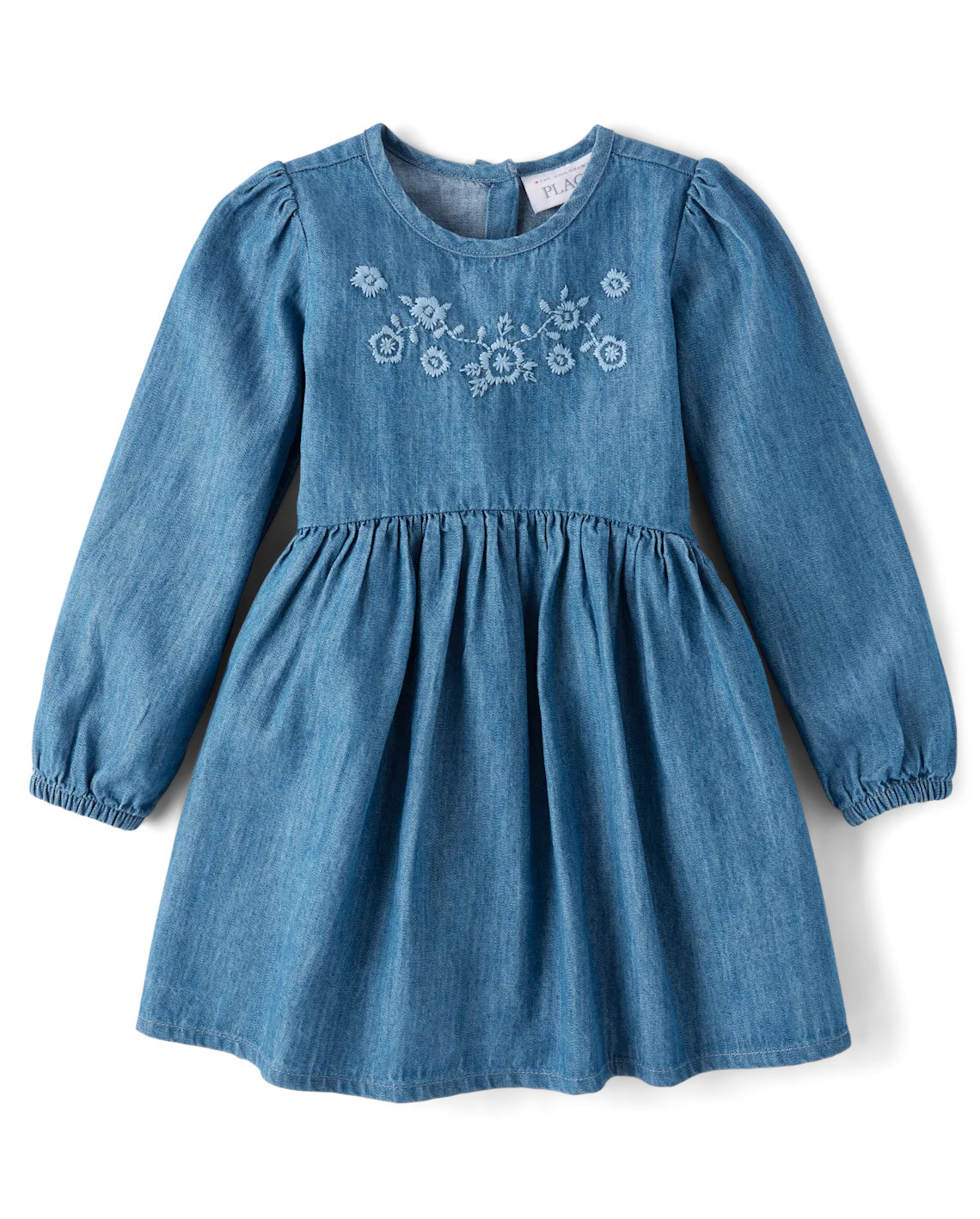 Baby And Toddler Girls Embroidered Floral Chambray Fit And Flare Dress - blue | The Children's Place
