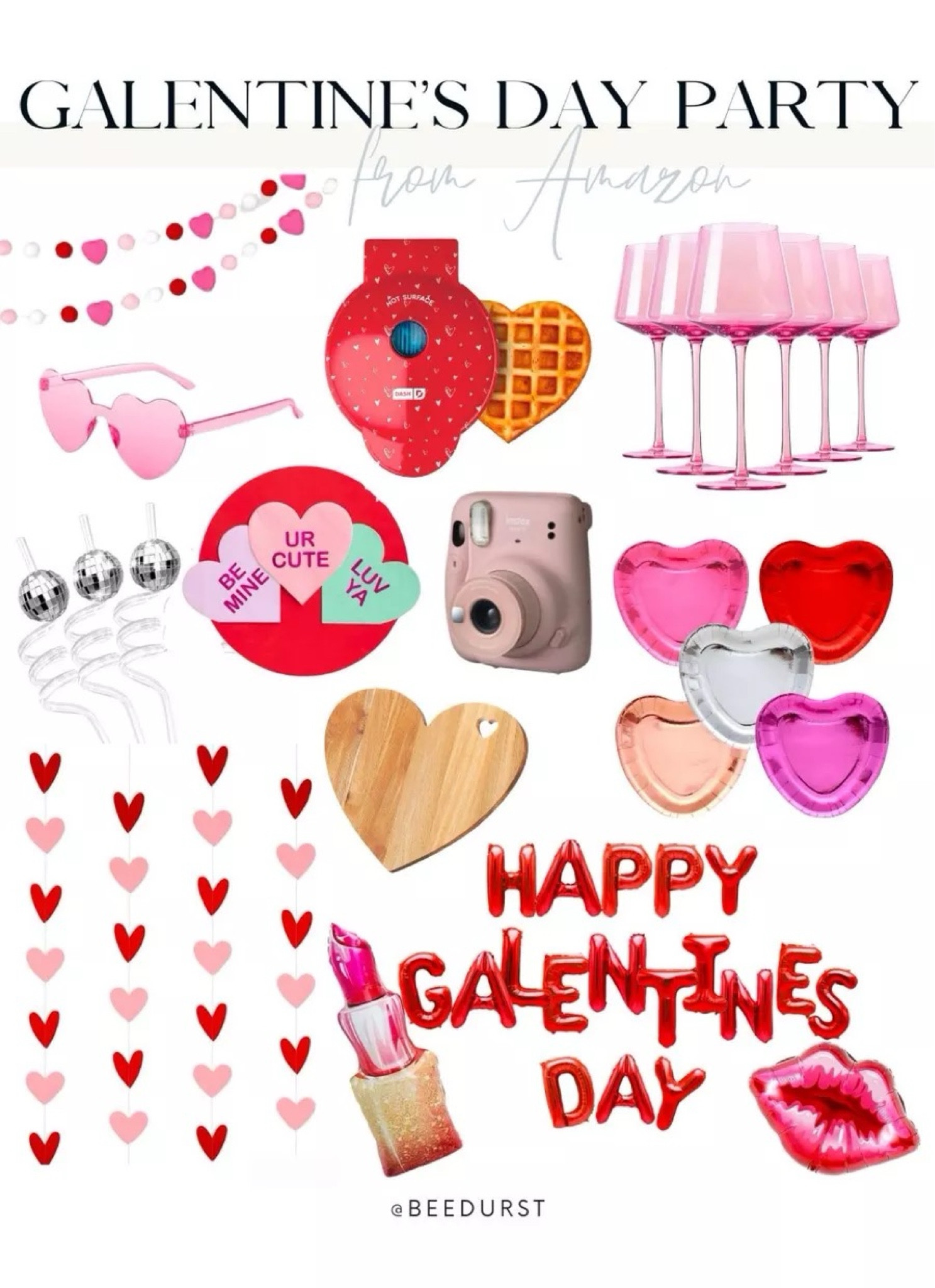 Galentines day party decor, Valentine’s Day party decor, heart decor, valentines party decor, pink wine glasses, colored wine glasses, valentines decor, heart shaped waffle maker, fujifilm camera, party suppliess

#LTKSeasonal #LTKparties #LTKfindsunder50