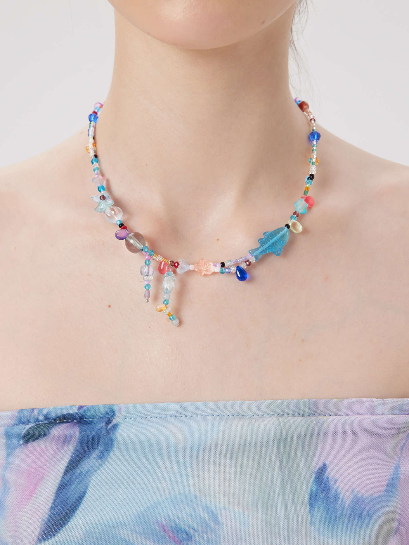 COLORFUL FISH & FLOWER BEADED NECKLACE For Vacation Beach | Cider