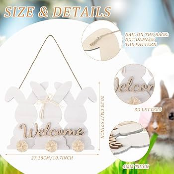 Easter Wooden Hanging Sign Easter Bunny Rabbit Welcome Sign Rustic Door Decorations with Bow for ... | Amazon (US)