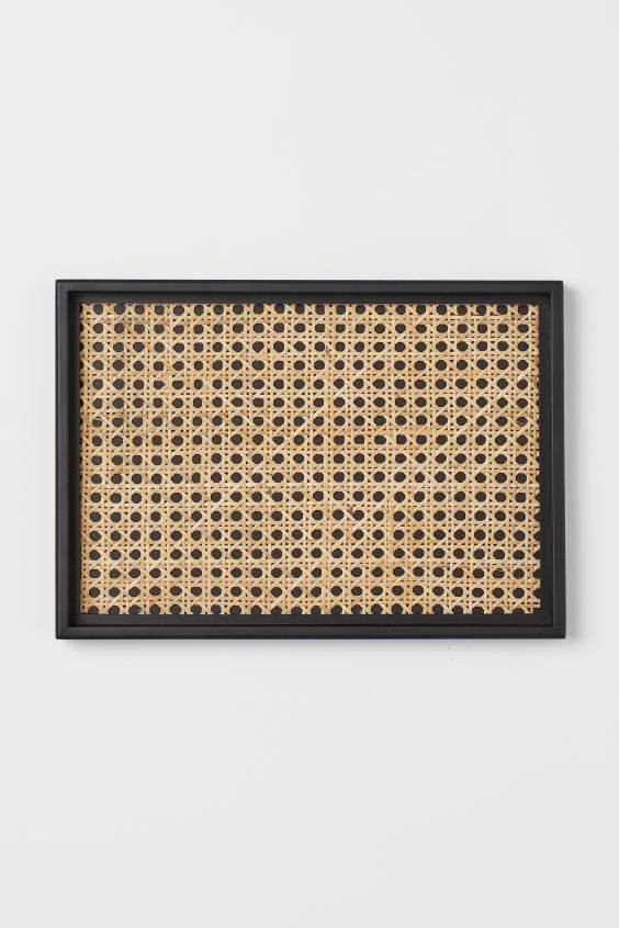 Tray in lacquered medium-density fiberboard with a layer of rattan on base. Size 1 1/4 x 9 3/4 x ... | H&M (US + CA)