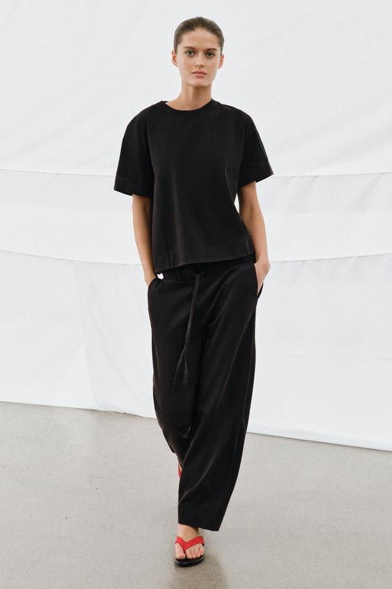 HEAVY COTTON WIDE-LEG TROUSERS | Zara UK