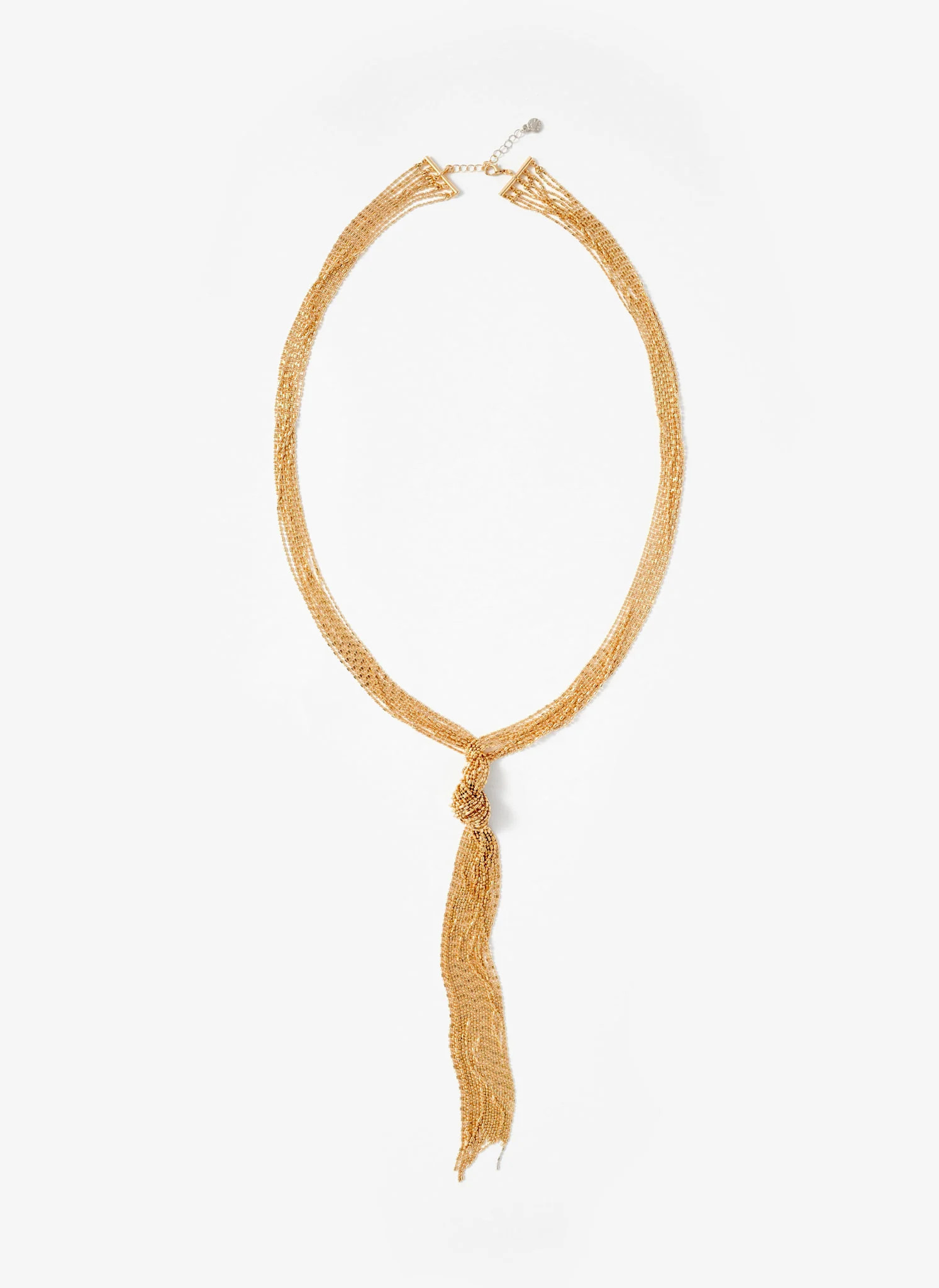 Gold Tone Long Fringe Knotted Pendant | Mint Velvet