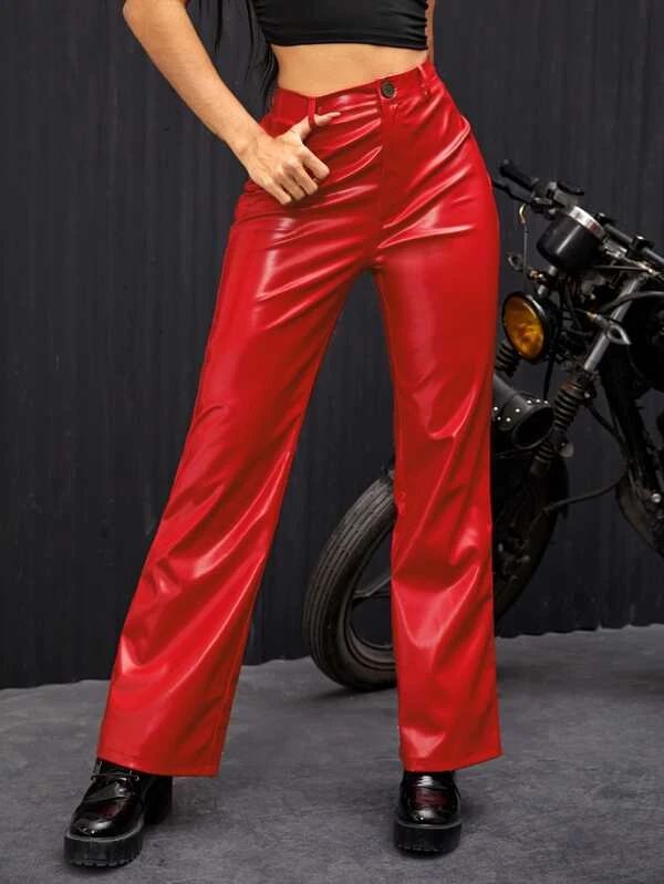 SHEIN ICON Bikercore High Waist Straight PU Leather Pants | SHEIN