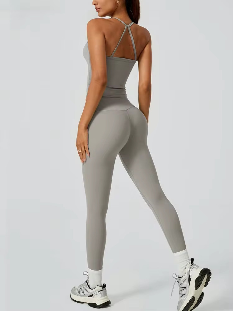 NcmRyu 1 Set Women's Padded Bralette Crisscross Backless Crop Top And High Waist Leggings Sports ... | SHEIN