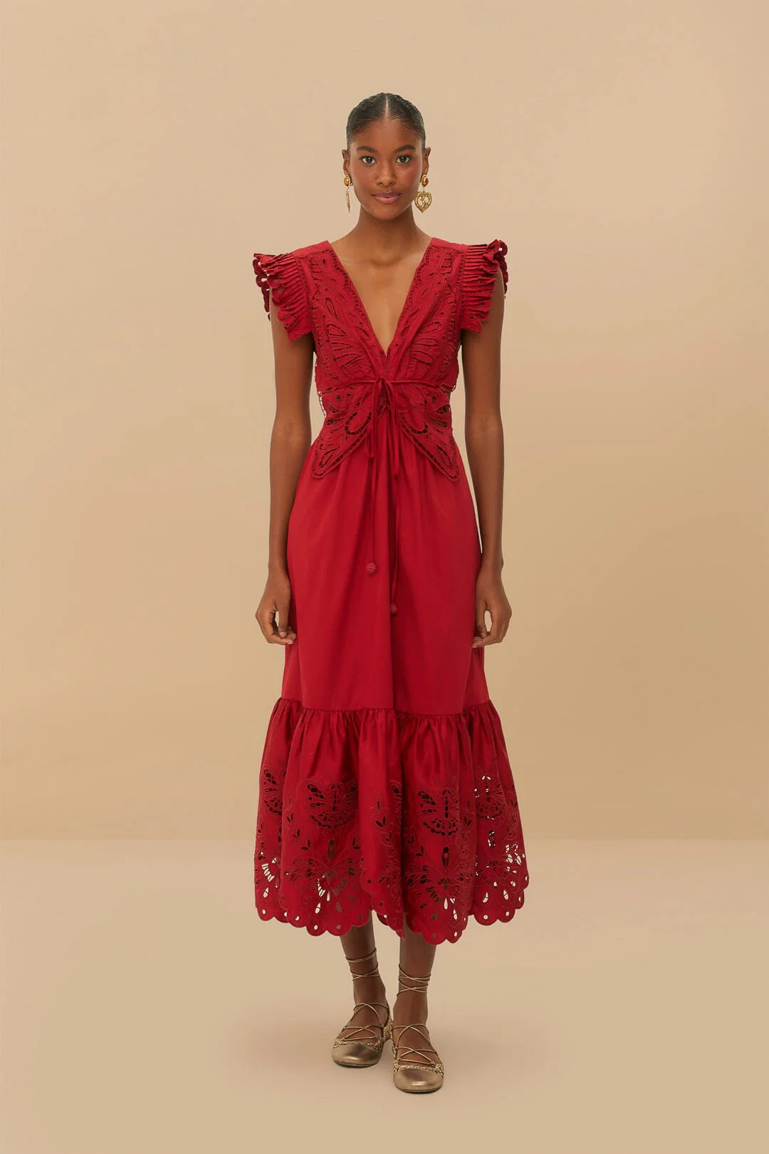 Red Butterfly Cut-Out Midi Dress | Farm Rio UK