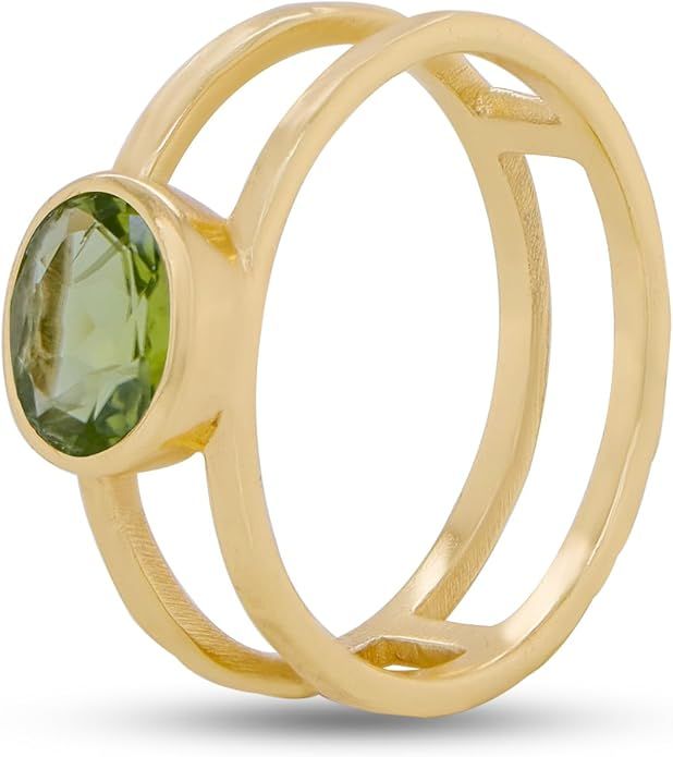iCarats 18k Gold Vermeil Ring Oval Real Gemstone Ring Gold Plated 925 Sterling Silver Stackable S... | Amazon (US)