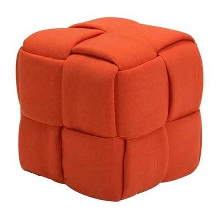 Modern Contemporary Urban Design Living Lounge Room Stool Pouf Orange - Poly Linen Fabric MDF | Walmart (US)